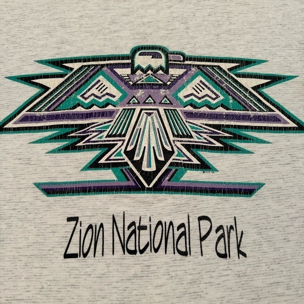 Utah Zion National Park gray and teal green ringer t-shirt single stitch XL - Picture 4 of 9